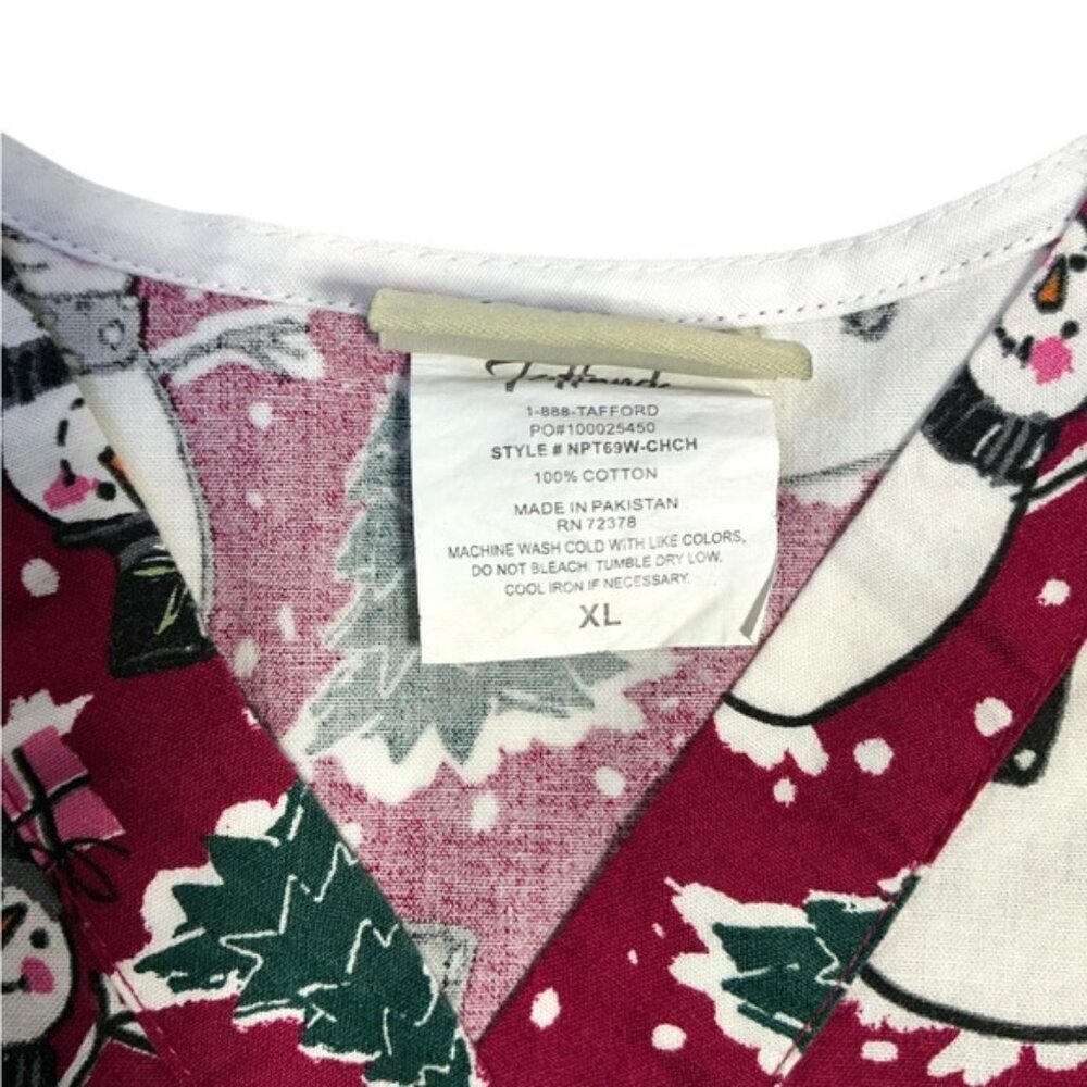 Tafford Scrub Top 100% Cotton Holiday Snowman Christmas Burgundy Red Women XL - Picture 8 of 13